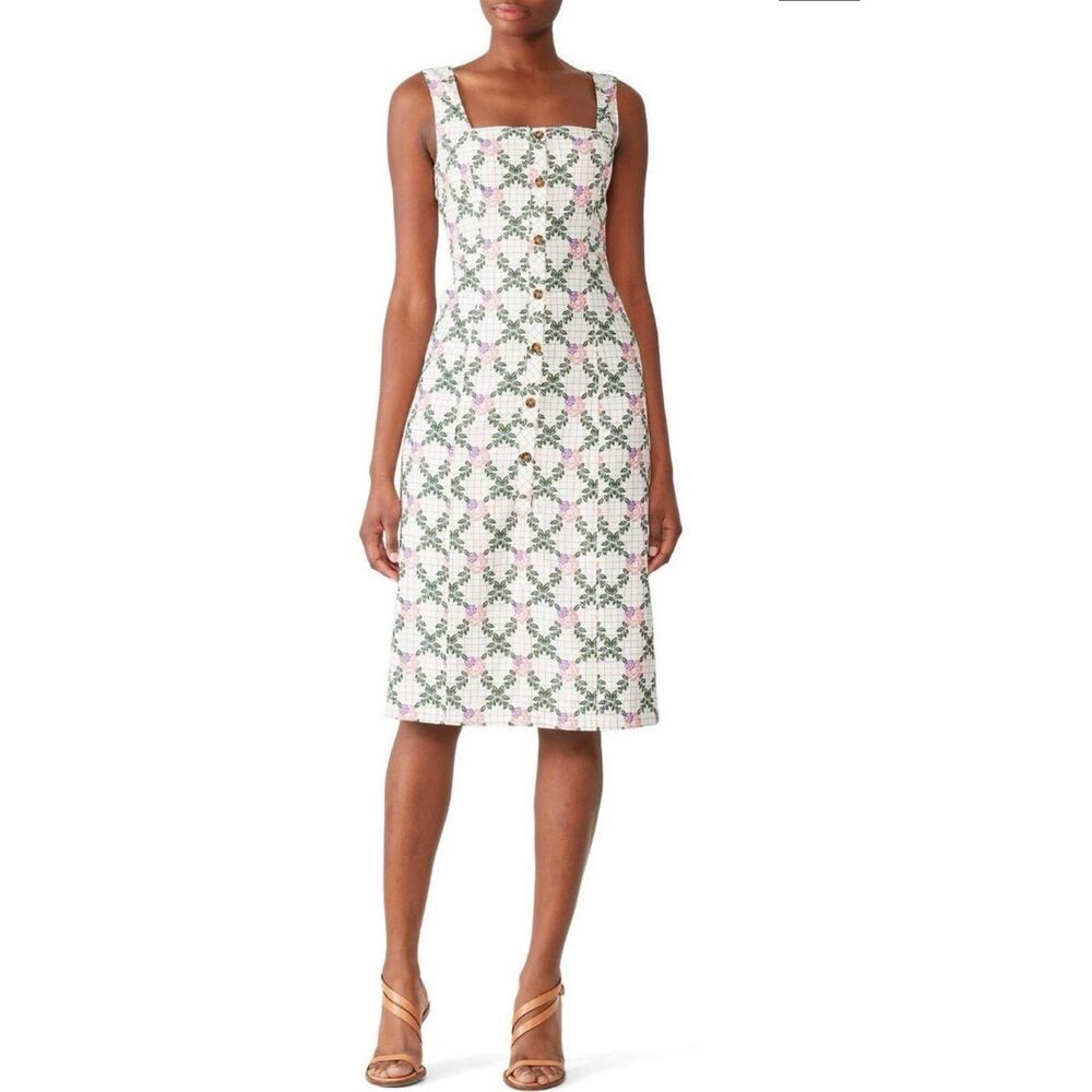 The East Order Tarshie Floral Plaid Button Front Midi Sheath Dress Size Large